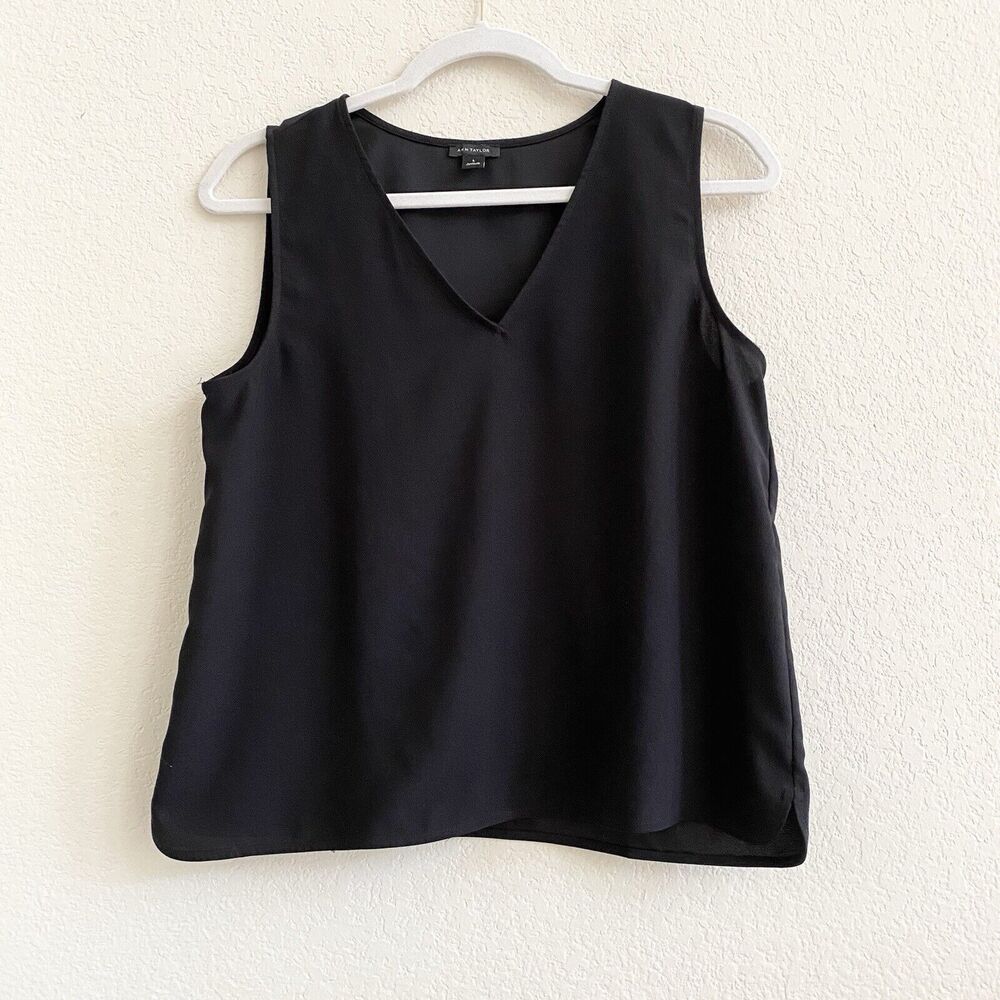 Ann Taylor Classic Solid Black Sleeveless Polyester Shell Top Women's S‎